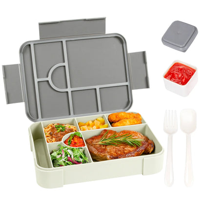 Matlåda med 7 Fack 1330 ml | Läckagesäker Lunchlåda | Mikrovågssäker | Med Bestick