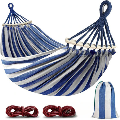 Hängmatta Dubbel med Spridarträ | Anti-roll Hängsäng Bomull | Camping & Trädgård 220×150 cm