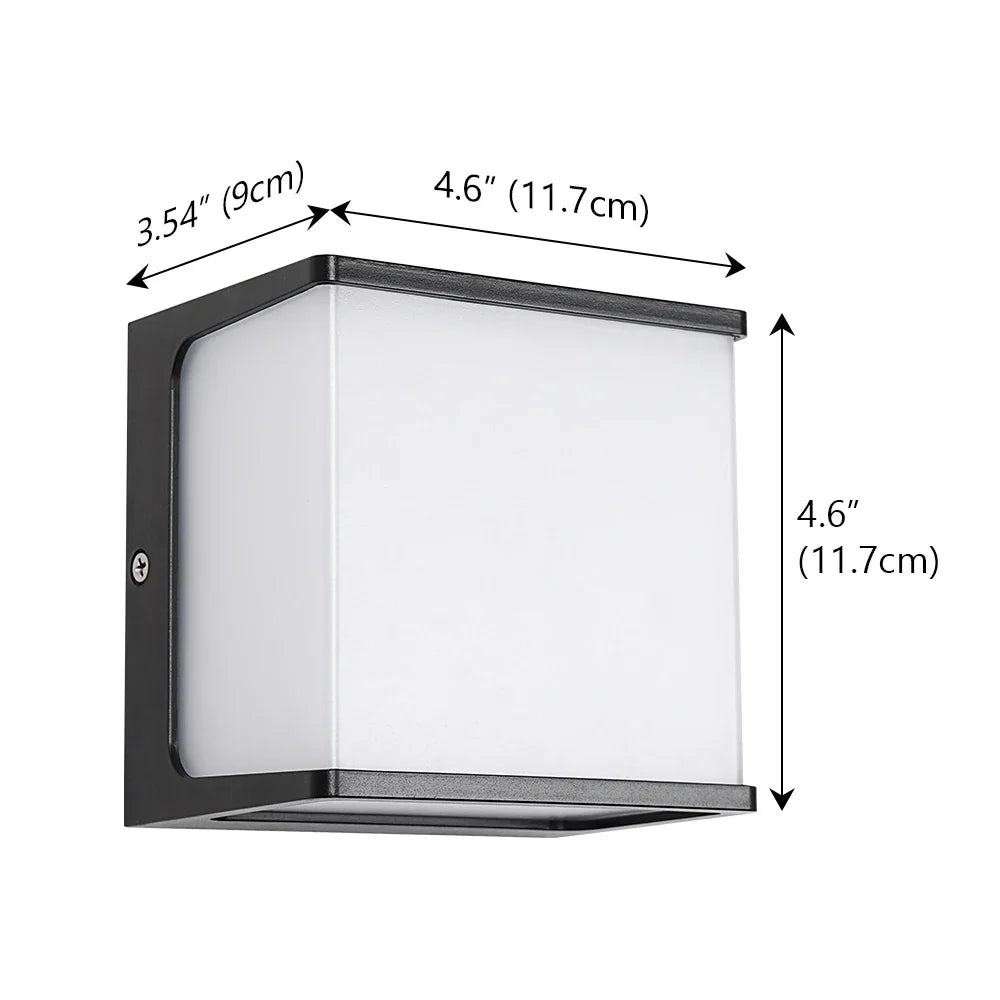 Utomhusvägglampa Kub LED 8W | Frostad Akryl Aluminium | Vattentät IP65 | Varmvitt Modern