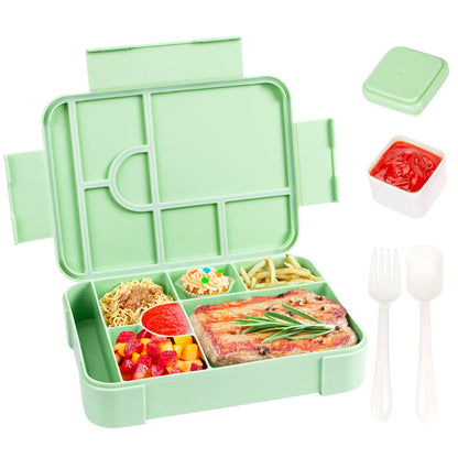 Matlåda med 7 Fack 1330 ml | Läckagesäker Lunchlåda | Mikrovågssäker | Med Bestick