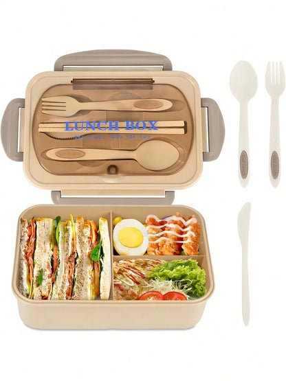 Matlåda 1200 ml med 4 Fack | Läckagesäker Bento Lunchlåda | Mikrovågssäker | Med Bestick & Såsburk