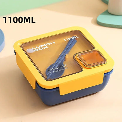 Matlåda Bento med Bestick | Läckagesäker Portabel Lunchlåda | Mikrovågs- & Diskmaskinssäker