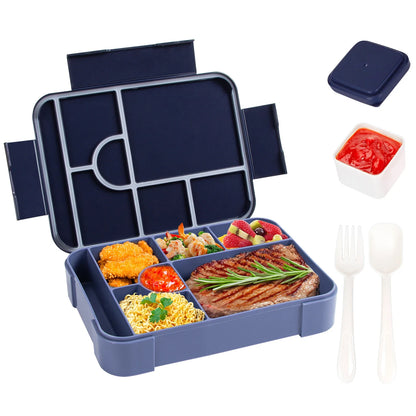 Matlåda med 7 Fack 1330 ml | Läckagesäker Lunchlåda | Mikrovågssäker | Med Bestick