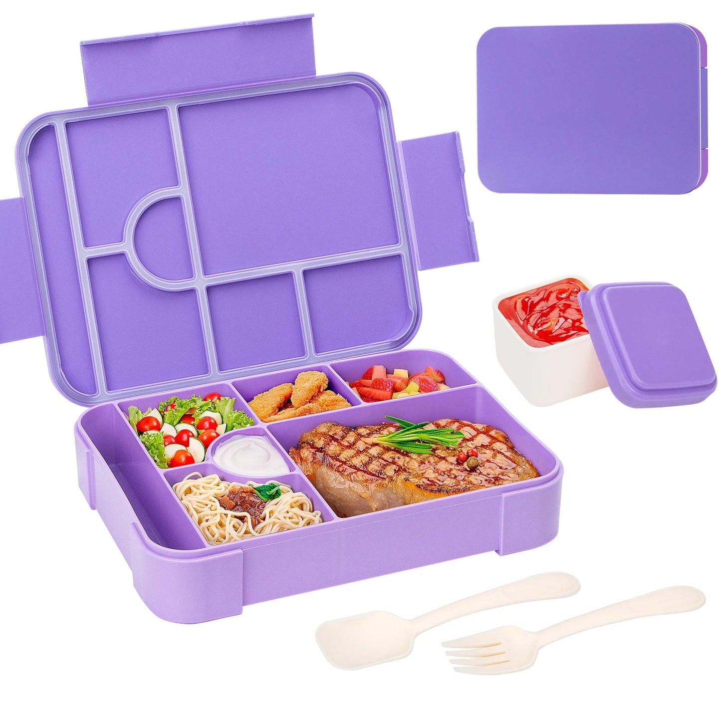 Matlåda med 7 Fack 1330 ml | Läckagesäker Lunchlåda | Mikrovågssäker | Med Bestick