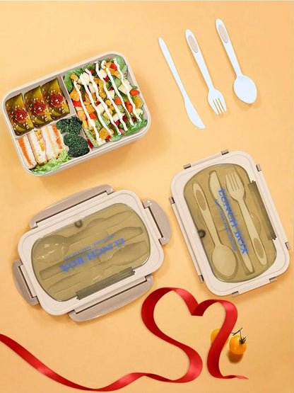 Matlåda 1200 ml med 4 Fack | Läckagesäker Bento Lunchlåda | Mikrovågssäker | Med Bestick & Såsburk