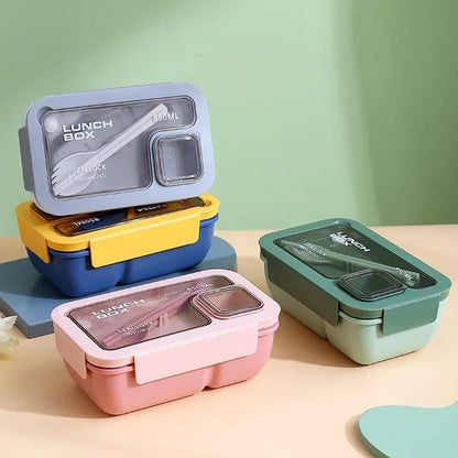 Matlåda Bento med Bestick | Läckagesäker Portabel Lunchlåda | Mikrovågs- & Diskmaskinssäker
