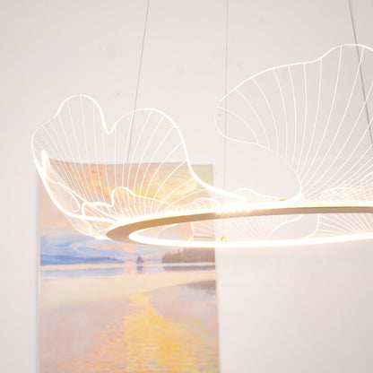 Pendellampa LED Rund i Akryl | Guld eller Silver med Klar Akryl | Varmvit eller Dimbar | Ø 68–108 cm