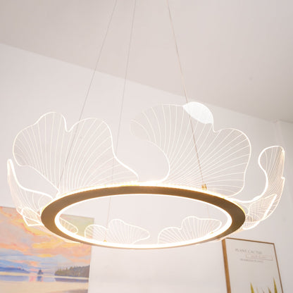 Pendellampa LED Rund i Akryl | Guld eller Silver med Klar Akryl | Varmvit eller Dimbar | Ø 68–108 cm