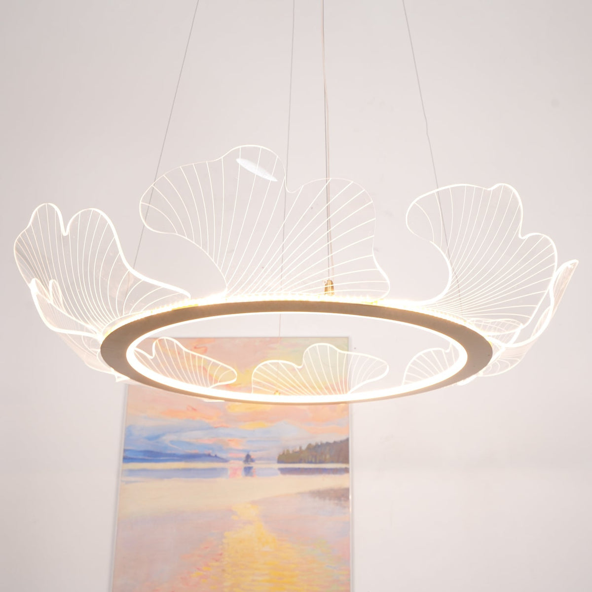 Pendellampa LED Rund i Akryl | Guld eller Silver med Klar Akryl | Varmvit eller Dimbar | Ø 68–108 cm