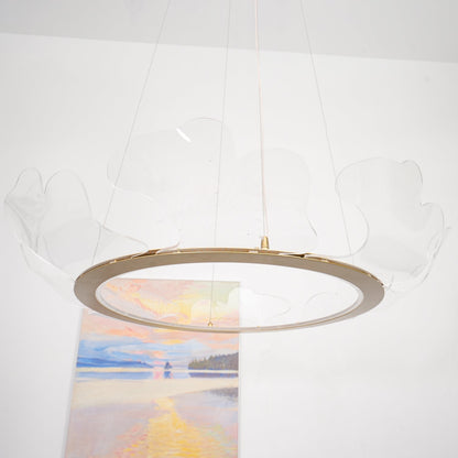 Pendellampa LED Rund i Akryl | Guld eller Silver med Klar Akryl | Varmvit eller Dimbar | Ø 68–108 cm