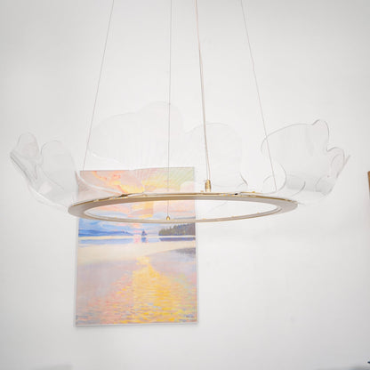 Pendellampa LED Rund i Akryl | Guld eller Silver med Klar Akryl | Varmvit eller Dimbar | Ø 68–108 cm