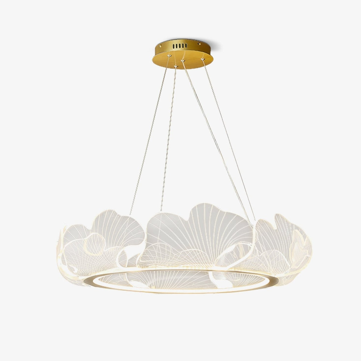 Pendellampa LED Rund i Akryl | Guld eller Silver med Klar Akryl | Varmvit eller Dimbar | Ø 68–108 cm