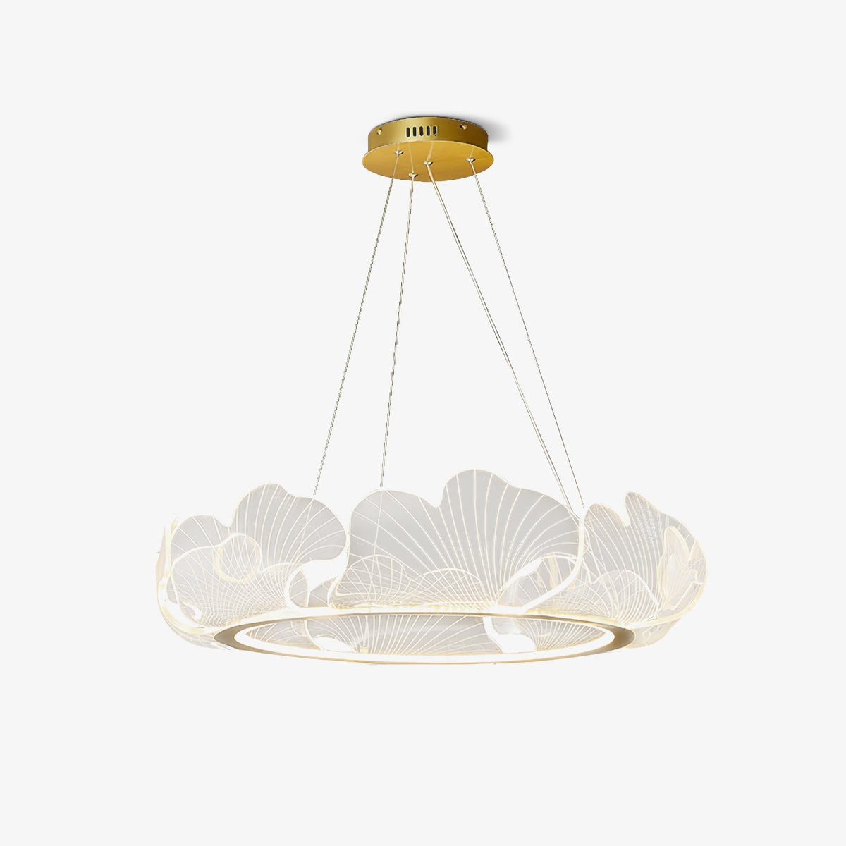 Pendellampa LED Rund i Akryl | Guld eller Silver med Klar Akryl | Varmvit eller Dimbar | Ø 68–108 cm