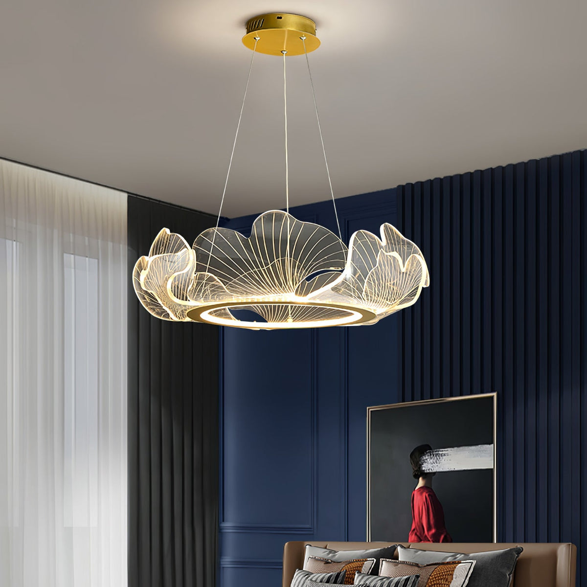 Pendellampa LED Rund i Akryl | Guld eller Silver med Klar Akryl | Varmvit eller Dimbar | Ø 68–108 cm