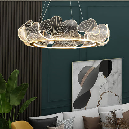 Pendellampa LED Rund i Akryl | Guld eller Silver med Klar Akryl | Varmvit eller Dimbar | Ø 68–108 cm
