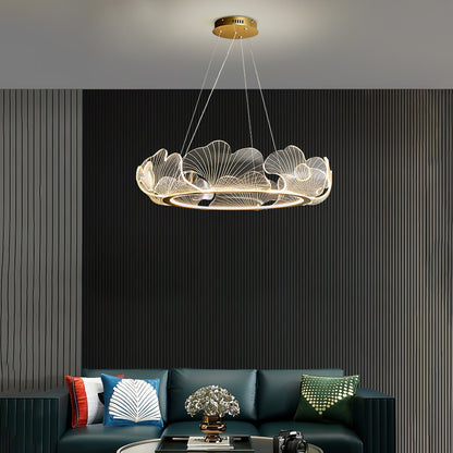 Pendellampa LED Rund i Akryl | Guld eller Silver med Klar Akryl | Varmvit eller Dimbar | Ø 68–108 cm