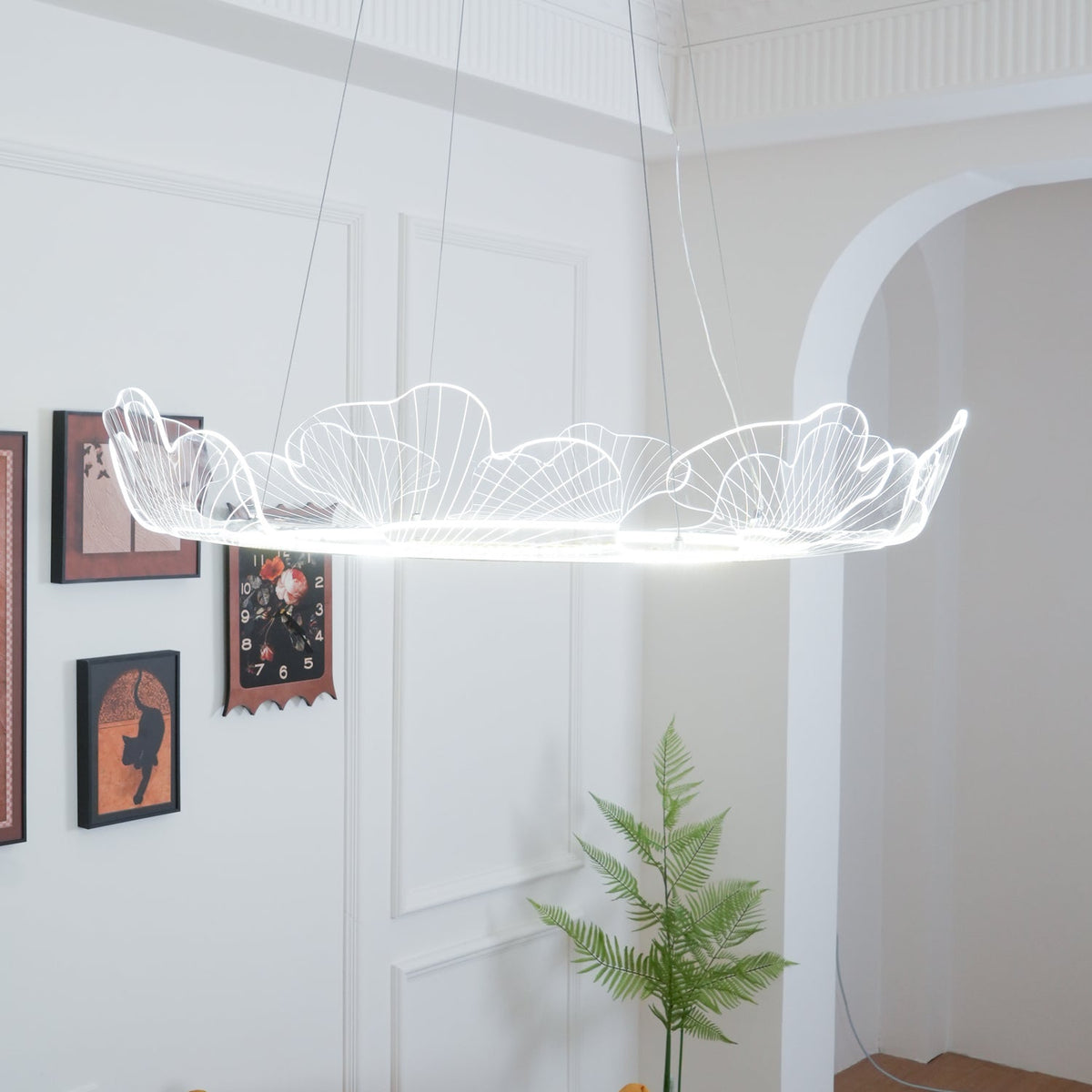 Pendellampa LED Rund i Akryl | Guld eller Silver med Klar Akryl | Varmvit eller Dimbar | Ø 68–108 cm