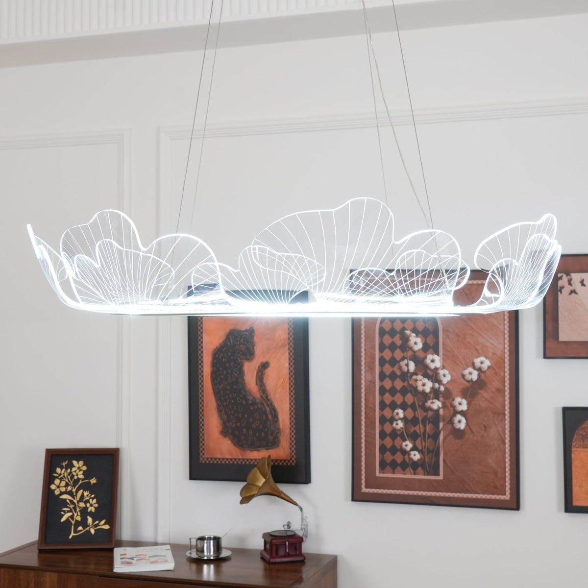Pendellampa LED Rund i Akryl | Guld eller Silver med Klar Akryl | Varmvit eller Dimbar | Ø 68–108 cm