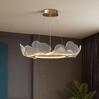 Pendellampa LED Rund i Akryl | Guld eller Silver med Klar Akryl | Varmvit eller Dimbar | Ø 68–108 cm
