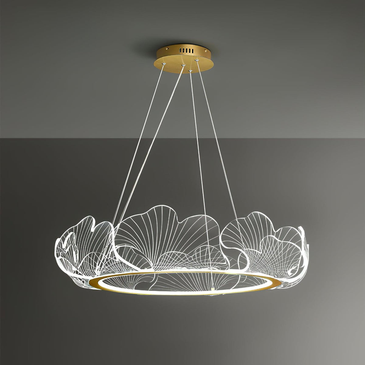 Pendellampa LED Rund i Akryl | Guld eller Silver med Klar Akryl | Varmvit eller Dimbar | Ø 68–108 cm