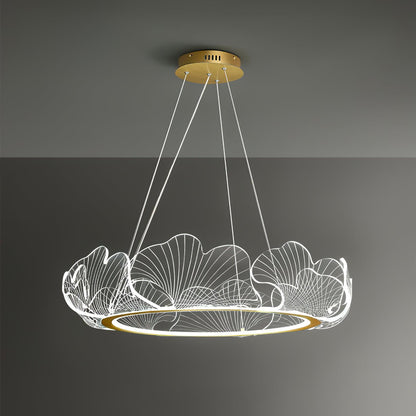 Pendellampa LED Rund i Akryl | Guld eller Silver med Klar Akryl | Varmvit eller Dimbar | Ø 68–108 cm