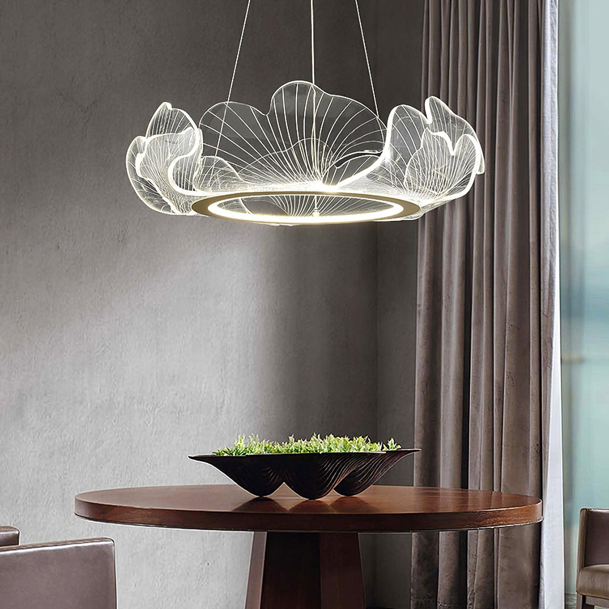Pendellampa LED Rund i Akryl | Guld eller Silver med Klar Akryl | Varmvit eller Dimbar | Ø 68–108 cm