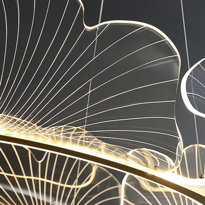 Pendellampa LED Rund i Akryl | Guld eller Silver med Klar Akryl | Varmvit eller Dimbar | Ø 68–108 cm