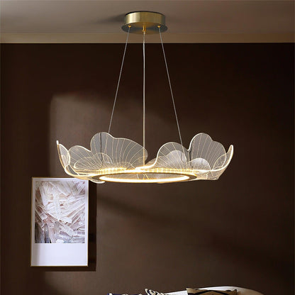 Pendellampa LED Rund i Akryl | Guld eller Silver med Klar Akryl | Varmvit eller Dimbar | Ø 68–108 cm