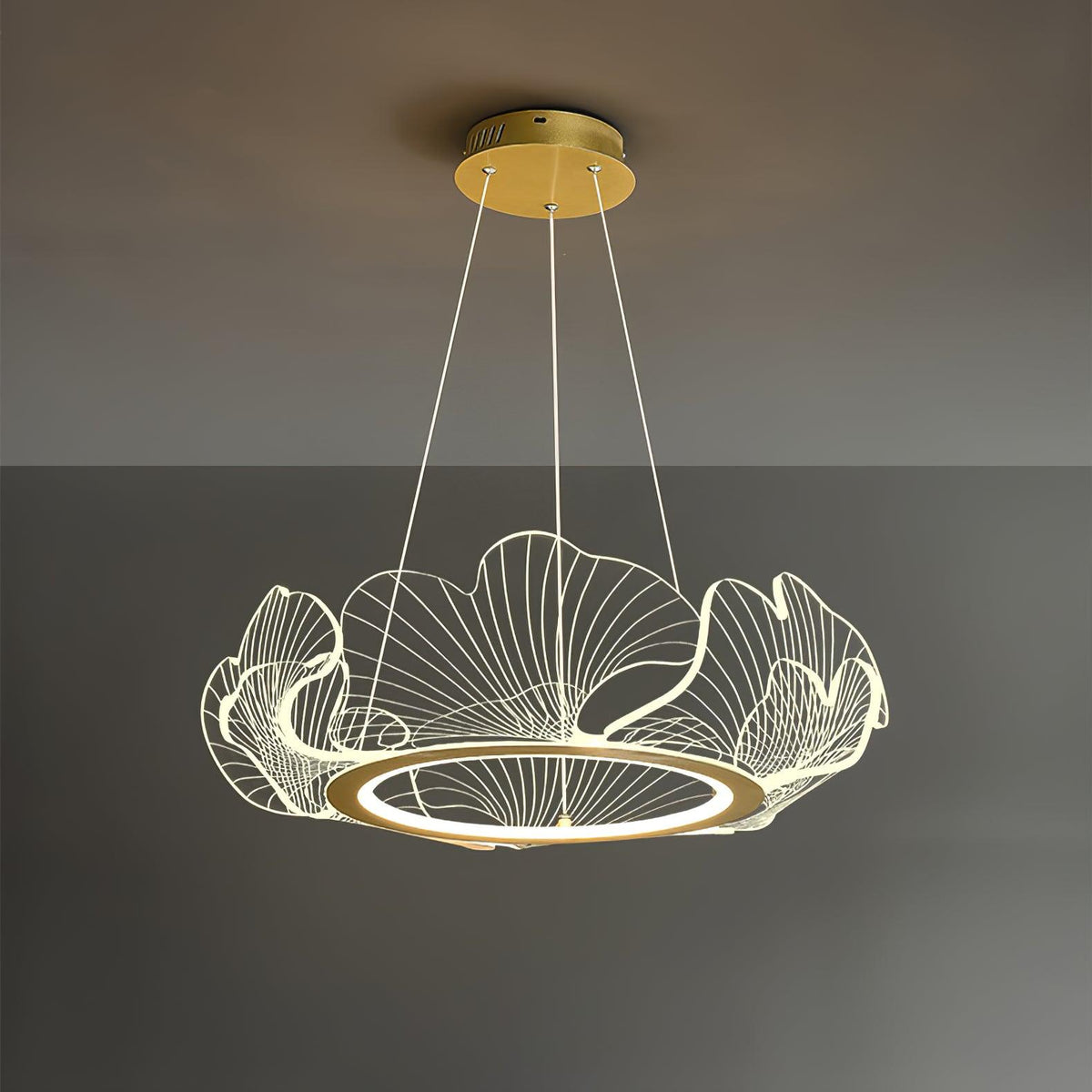 Pendellampa LED Rund i Akryl | Guld eller Silver med Klar Akryl | Varmvit eller Dimbar | Ø 68–108 cm