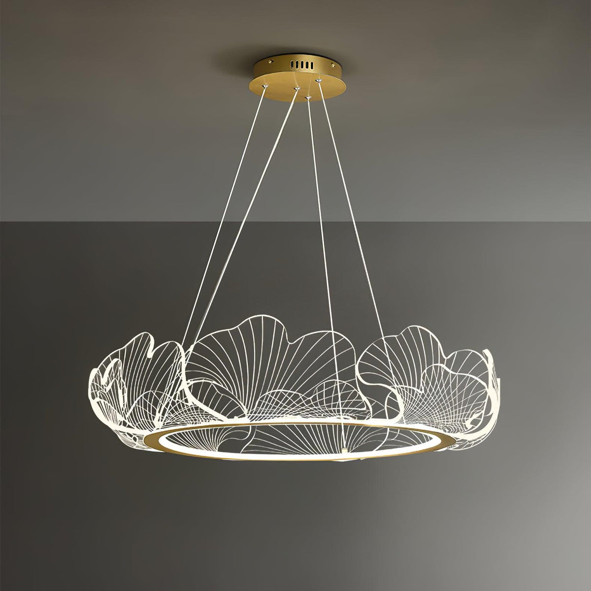 Pendellampa LED Rund i Akryl | Guld eller Silver med Klar Akryl | Varmvit eller Dimbar | Ø 68–108 cm