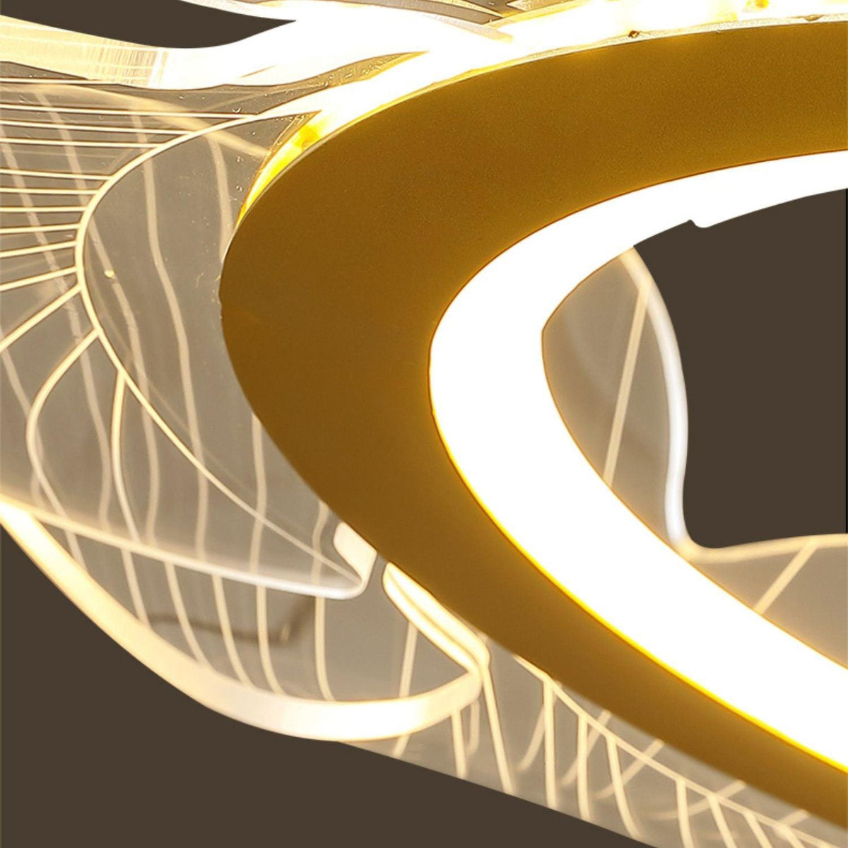 Pendellampa LED Rund i Akryl | Guld eller Silver med Klar Akryl | Varmvit eller Dimbar | Ø 68–108 cm