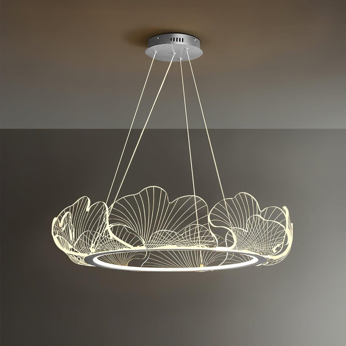Pendellampa LED Rund i Akryl | Guld eller Silver med Klar Akryl | Varmvit eller Dimbar | Ø 68–108 cm