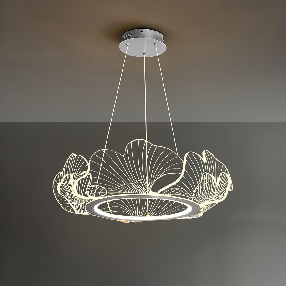 Pendellampa LED Rund i Akryl | Guld eller Silver med Klar Akryl | Varmvit eller Dimbar | Ø 68–108 cm
