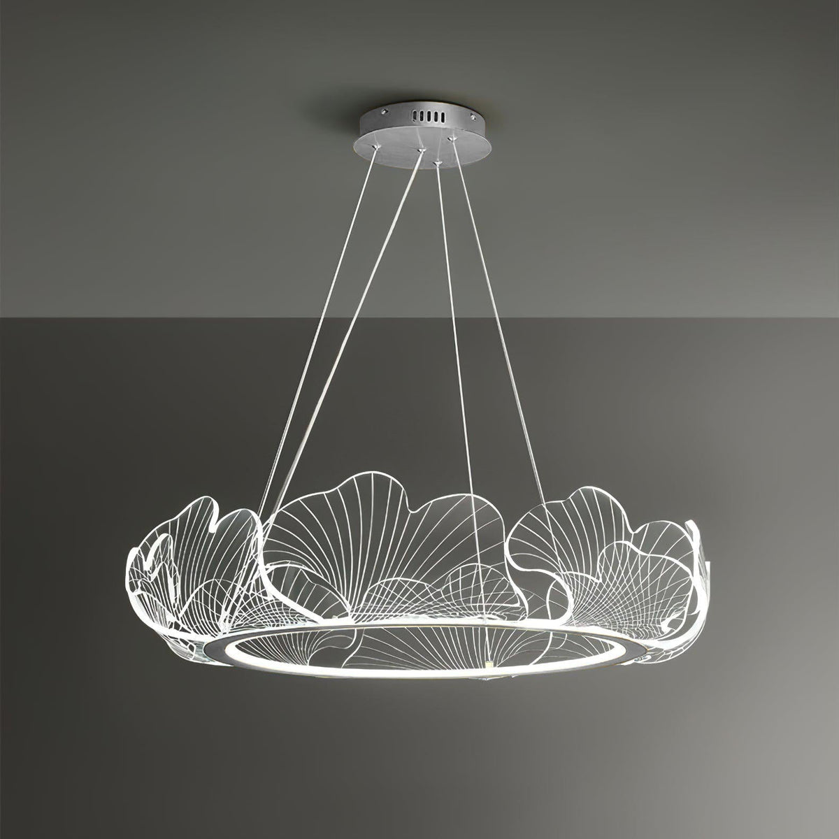 Pendellampa LED Rund i Akryl | Guld eller Silver med Klar Akryl | Varmvit eller Dimbar | Ø 68–108 cm