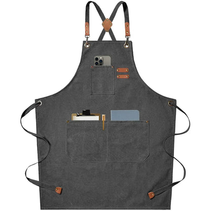 Köksförkläde i Canvas Unisex | Slitstarkt Kockförkläde med Fickor | Justerbar Passform