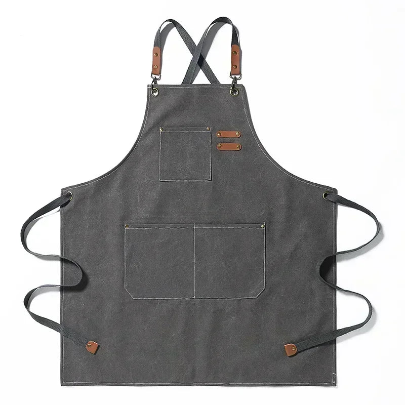 Köksförkläde i Canvas Unisex | Slitstarkt Kockförkläde med Fickor | Justerbar Passform