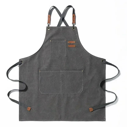 Köksförkläde i Canvas Unisex | Slitstarkt Kockförkläde med Fickor | Justerbar Passform