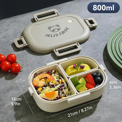 Matlåda 800 ml med 3 Fack | Läckagesäker Bento Lunchlåda | Mikrovågssäker | Med Sidolås