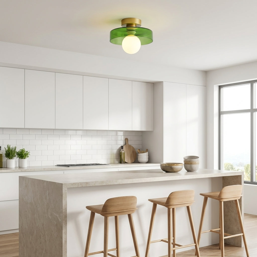 Taklampa i Glas och Mässing | Bauhaus-inspirerad design | G9-sockel
