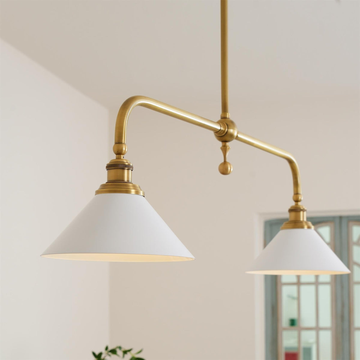 Pendellampa i Retrostil med 2 Skärmar | Aluminium eller Keramik | L 102 cm | För Köksö och Matbord