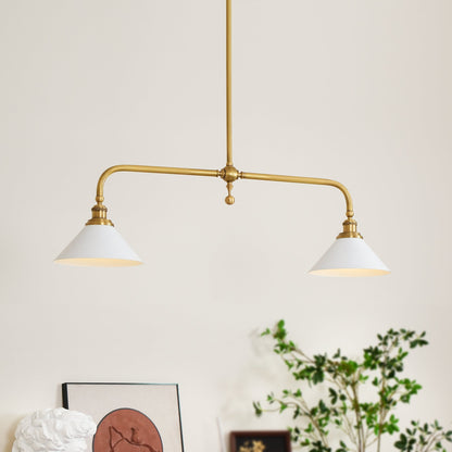 Pendellampa i Retrostil med 2 Skärmar | Aluminium eller Keramik | L 102 cm | För Köksö och Matbord