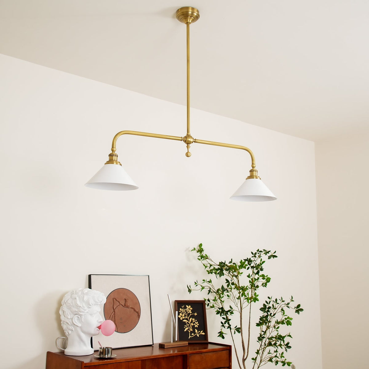 Pendellampa i Retrostil med 2 Skärmar | Aluminium eller Keramik | L 102 cm | För Köksö och Matbord