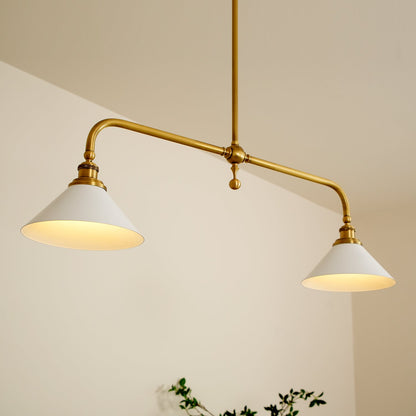 Pendellampa i Retrostil med 2 Skärmar | Aluminium eller Keramik | L 102 cm | För Köksö och Matbord