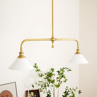 Pendellampa i Retrostil med 2 Skärmar | Aluminium eller Keramik | L 102 cm | För Köksö och Matbord