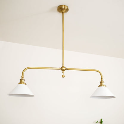 Pendellampa i Retrostil med 2 Skärmar | Aluminium eller Keramik | L 102 cm | För Köksö och Matbord