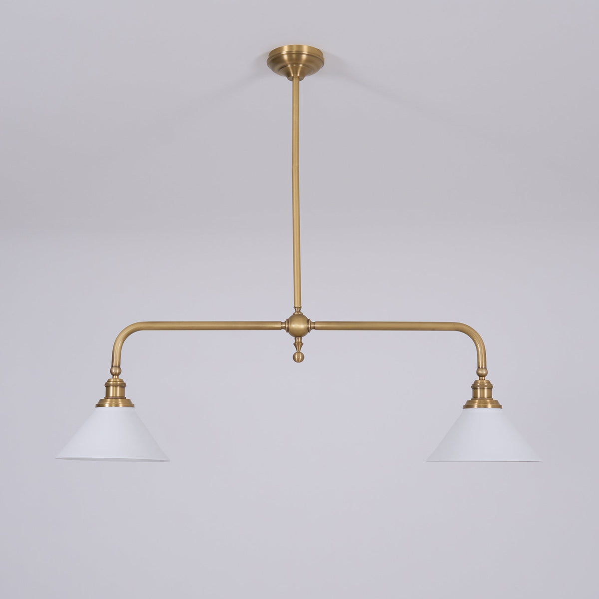 Pendellampa i Retrostil med 2 Skärmar | Aluminium eller Keramik | L 102 cm | För Köksö och Matbord