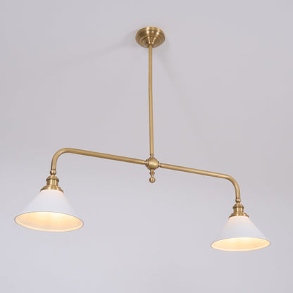 Pendellampa i Retrostil med 2 Skärmar | Aluminium eller Keramik | L 102 cm | För Köksö och Matbord