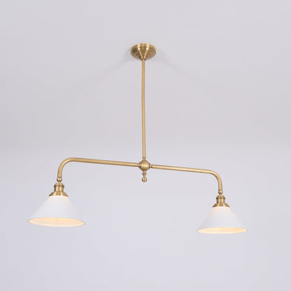 Pendellampa i Retrostil med 2 Skärmar | Aluminium eller Keramik | L 102 cm | För Köksö och Matbord