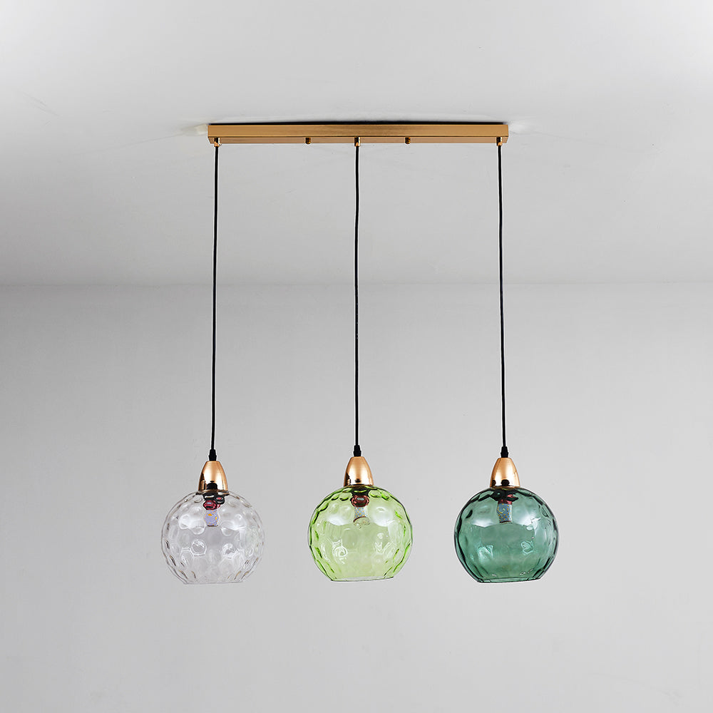Pendellampa i Glas med Vågmönster | 3 Glasskärmar i Rosa, Grön, Grå eller Röd | Rund eller Avlång Modell | Vardagsrum och Sovrum