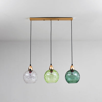 Pendellampa i Glas med Vågmönster | 3 Glasskärmar i Rosa, Grön, Grå eller Röd | Rund eller Avlång Modell | Vardagsrum och Sovrum